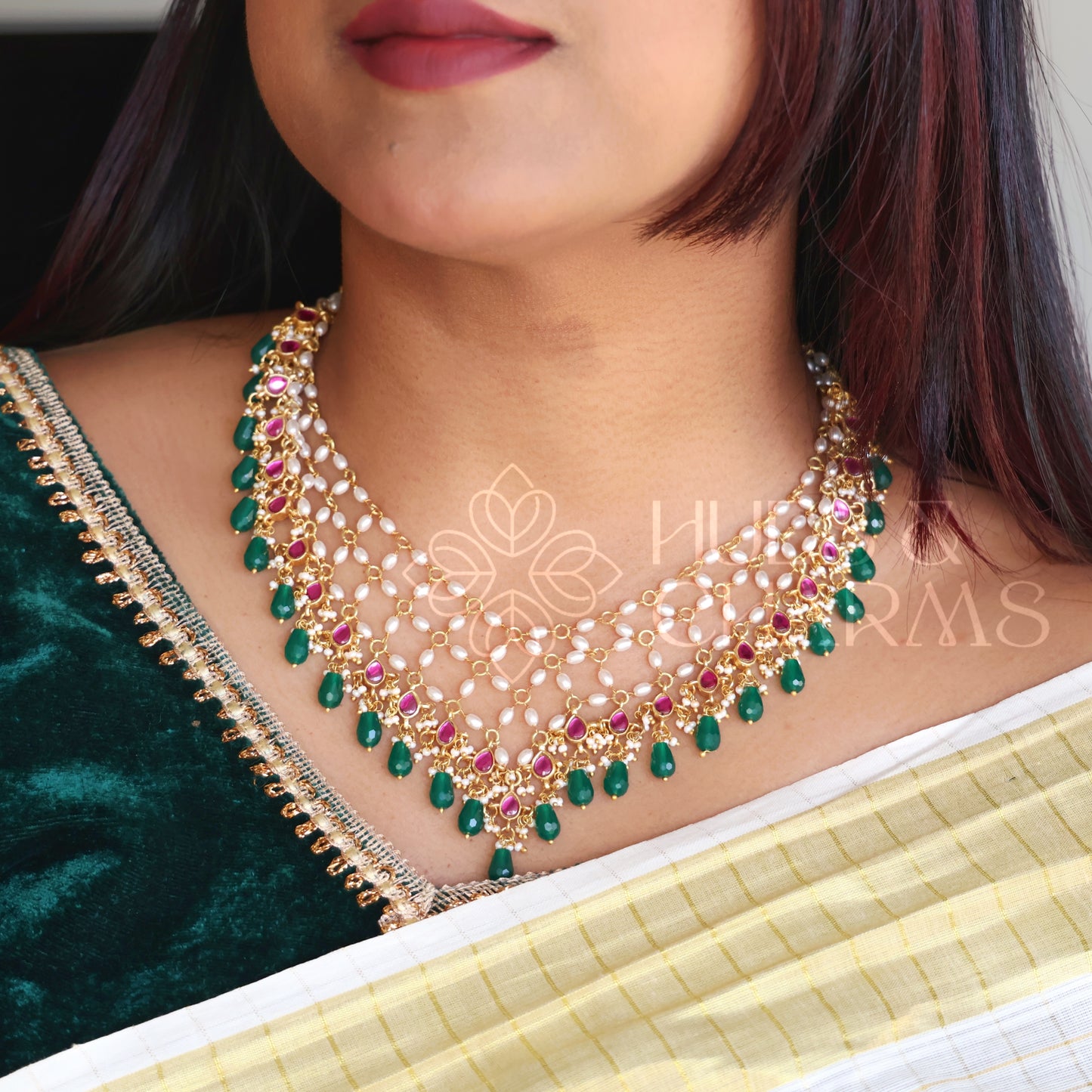 PEARL LAYERED JADAU STATEMENT NECKPIECE |PREMIUM JEWELLERY
