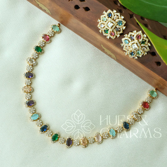 SIMPLE NAVRATNA NECKLACE SET | Premium jewellery