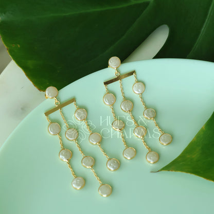 GOLDEN LUMINA 3 LAYER PEARL DROPS STATEMENT EARRINGS