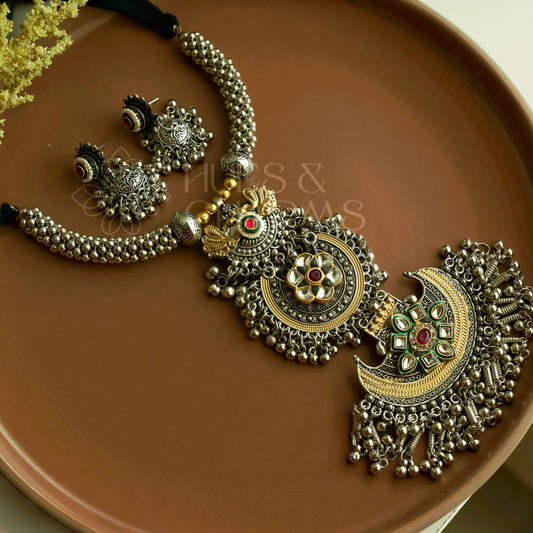 CHANDRIMA DUAL TONE OXIDISED NECKLACE SET