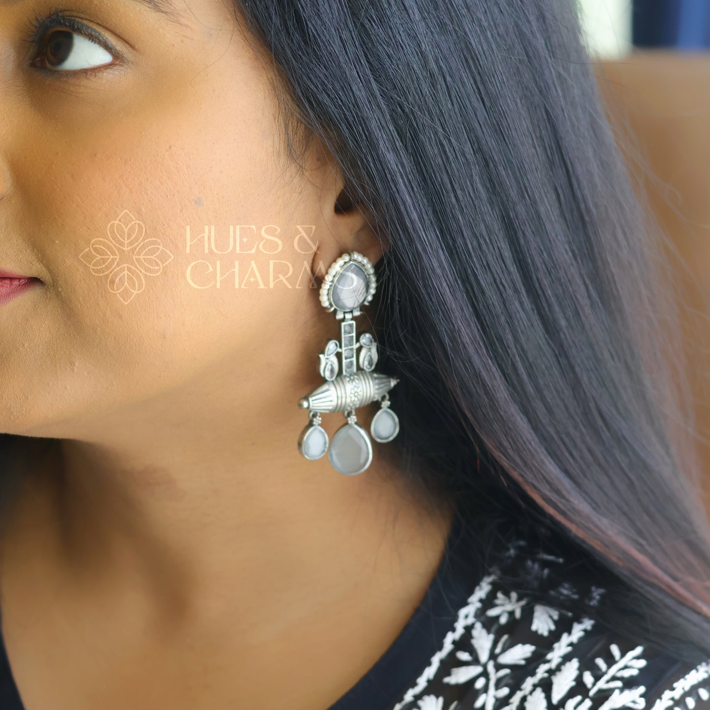 OXIDIZED STATEMENT EARRINGS WITH PEARL DETAILING ( COLOURS AVAILABLE)