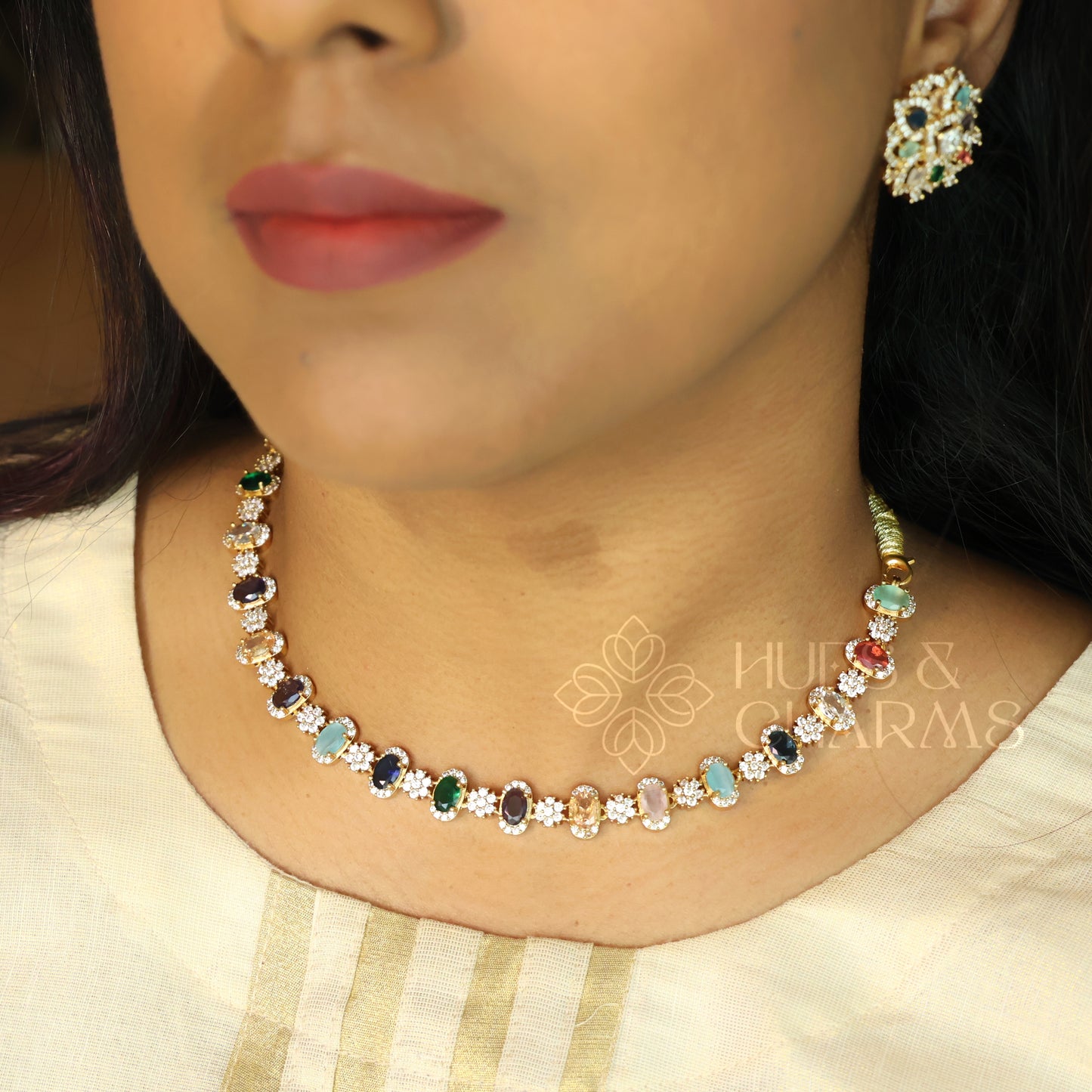 SIMPLE NAVRATNA NECKLACE SET | Premium jewellery