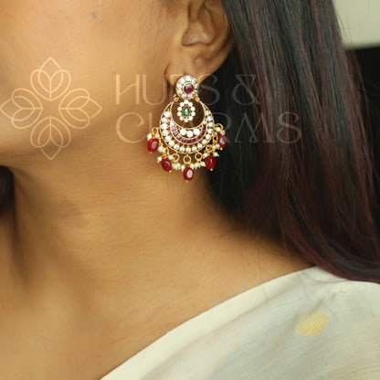 GOLDEN SAMYUKTA KEMP CHANDBALI EARRINGS| PREMIUM JEWELLERY (Colours available)