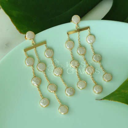 GOLDEN LUMINA 3 LAYER PEARL DROPS STATEMENT EARRINGS