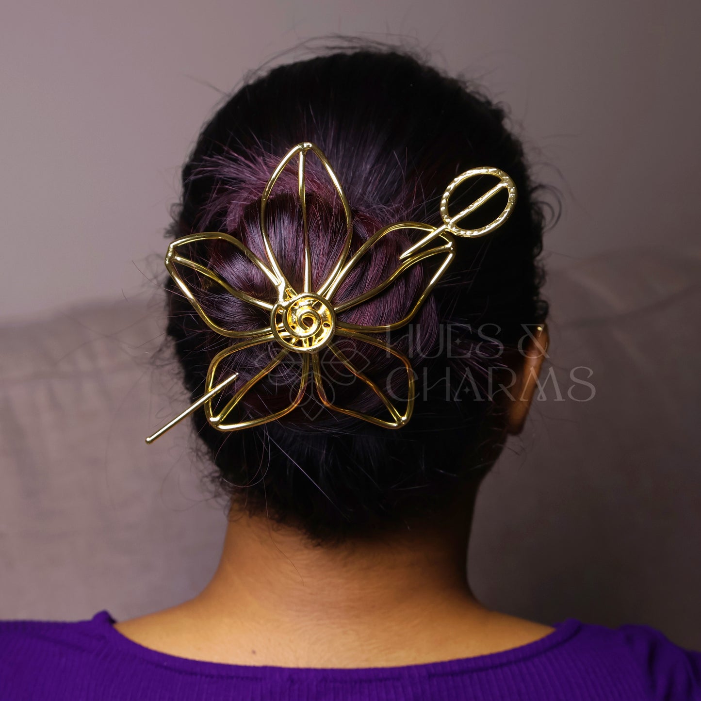GOLDEN LOTUS PETAL HAIR BUN CAGE