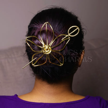 GOLDEN LOTUS PETAL HAIR BUN CAGE