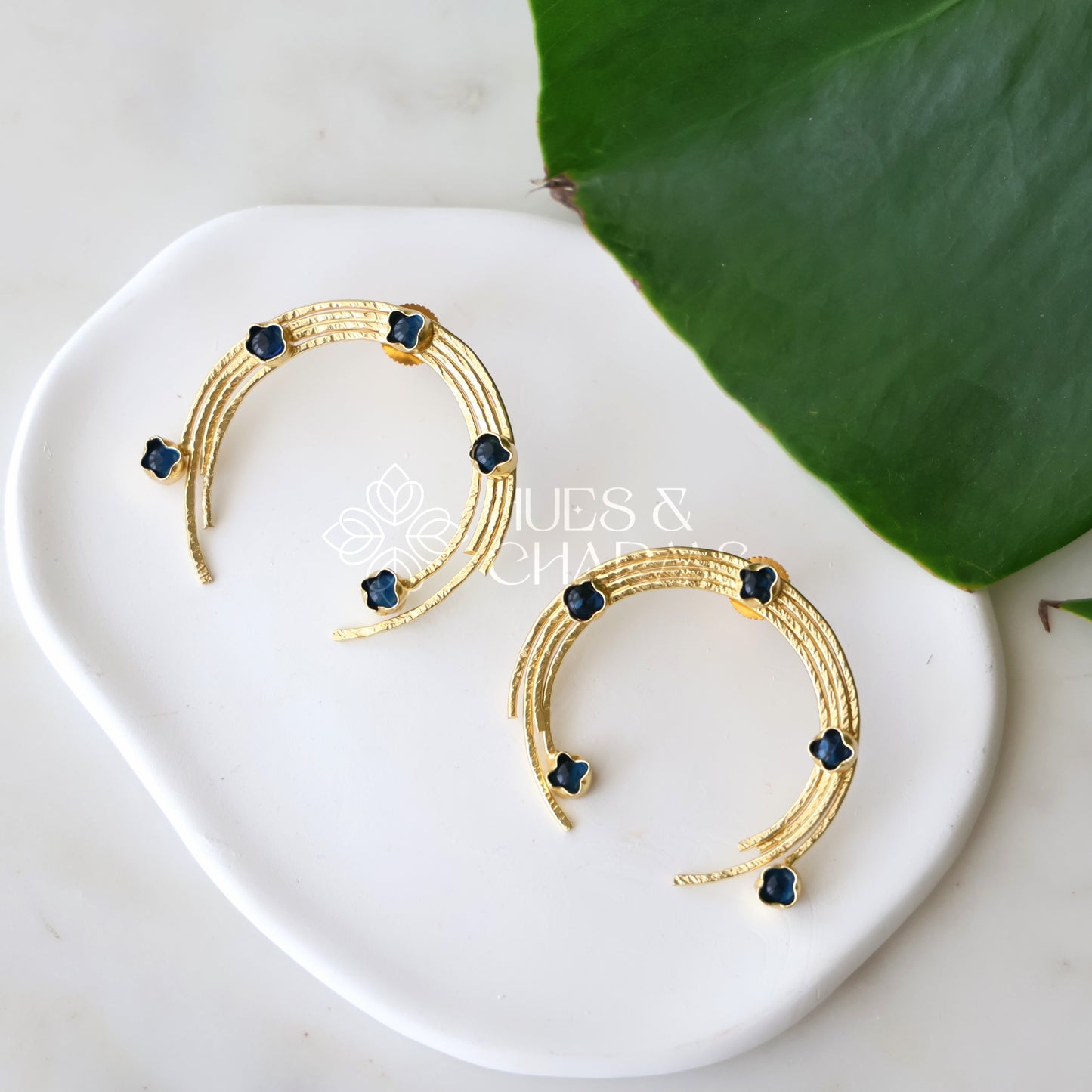 GOLDEN STATEMENT BLUE HOUR HOOPS EARRINGS