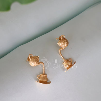 GOLDEN VINTAGE TEAPOT DROP EARRINGS