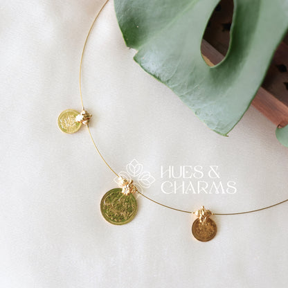 GOLDEN LAKSHMI 3 COIN FLOATING NECKPIECE