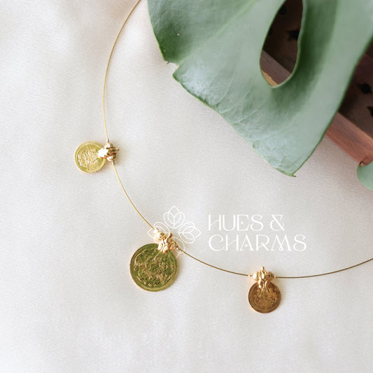 GOLDEN LAKSHMI 3 COIN FLOATING NECKPIECE