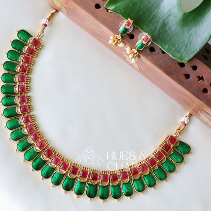 GOLDEN PALAKKA RATNAM NECKLACE SET (COLOURS AVAILABLE)