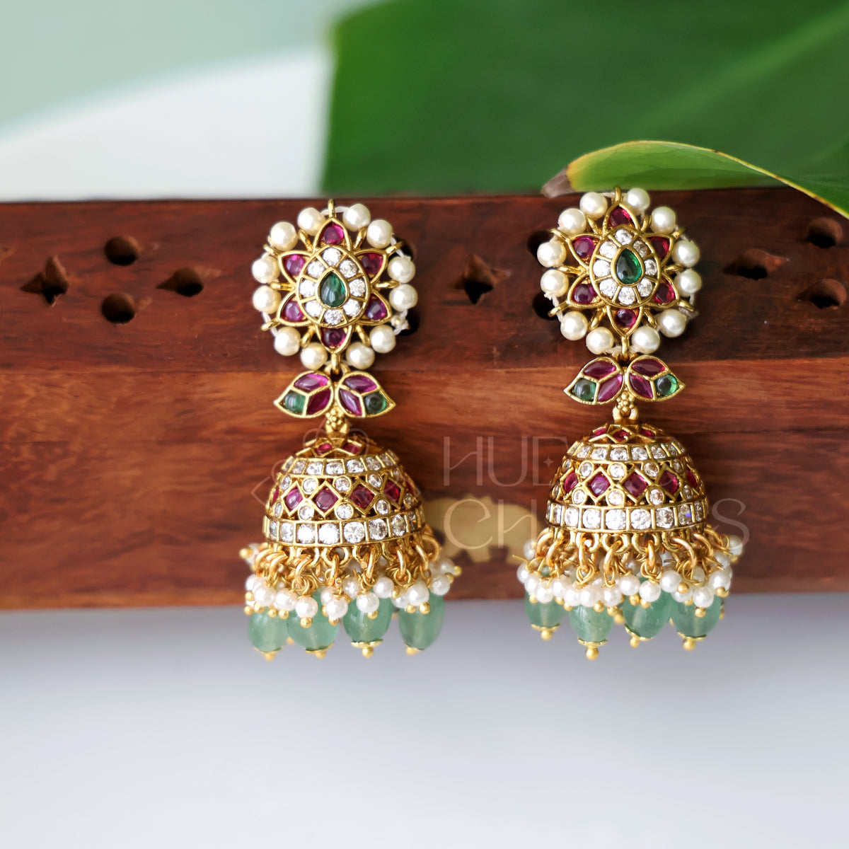 GOLDEN RATNIKA KEMP JHUMKA WITH PEARLS | PREMIUM JEWELLERY
