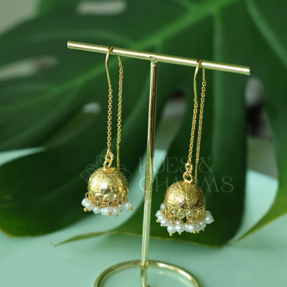 NEEDLE AND THREAD FLORAL EMBOSSED MINIMAL PEARL JHUMKA EARRINGS