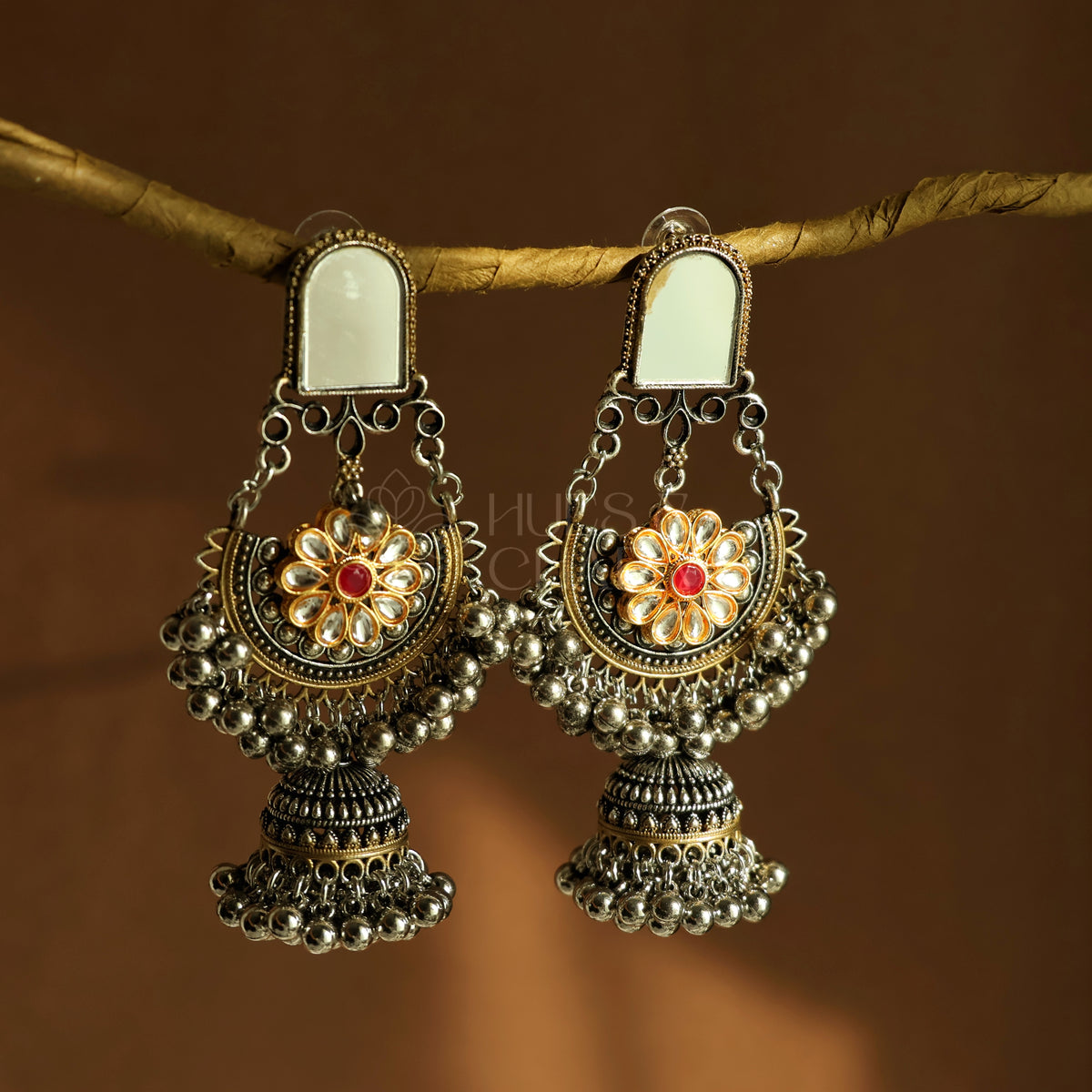 OXIDIZED DUAL TONE GULNAAR JHUMKA EARRINGS