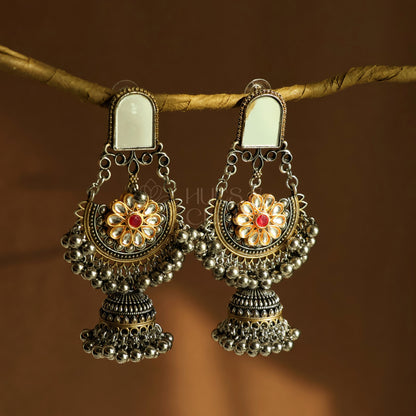 OXIDIZED DUAL TONE GULNAAR JHUMKA EARRINGS