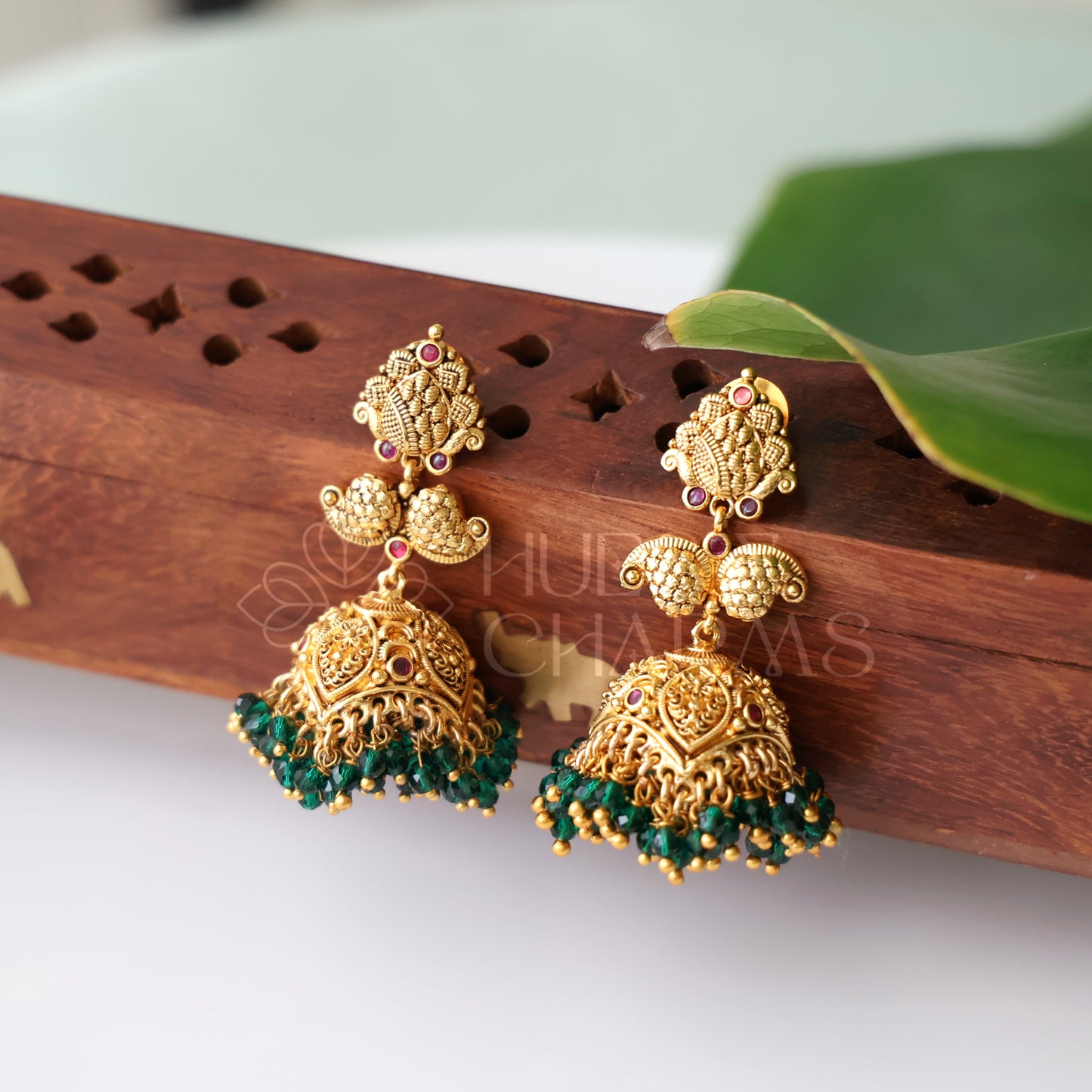 TRADITIONAL VAMIKA GREEN BEADED JHUMKA | PREMIUM JEWELLERY