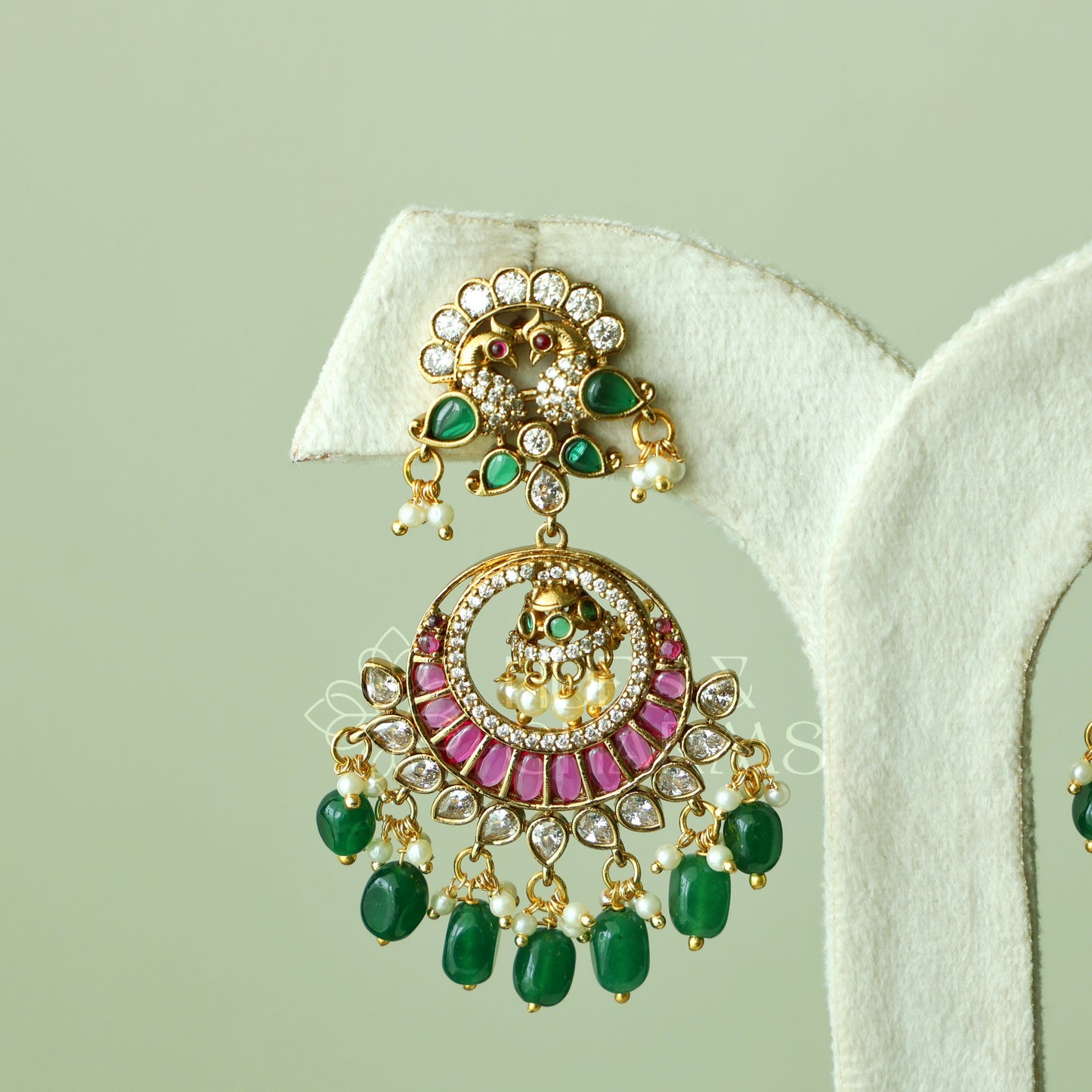 GOLDEN MAYURIKA KEMP CHANDBALI EARRINGS| PREMIUM JEWELLERY (Colours available)