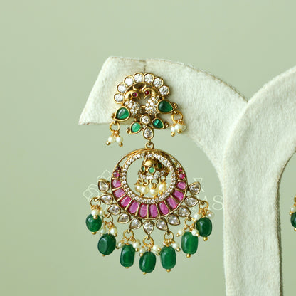 GOLDEN MAYURIKA KEMP CHANDBALI EARRINGS| PREMIUM JEWELLERY (Colours available)