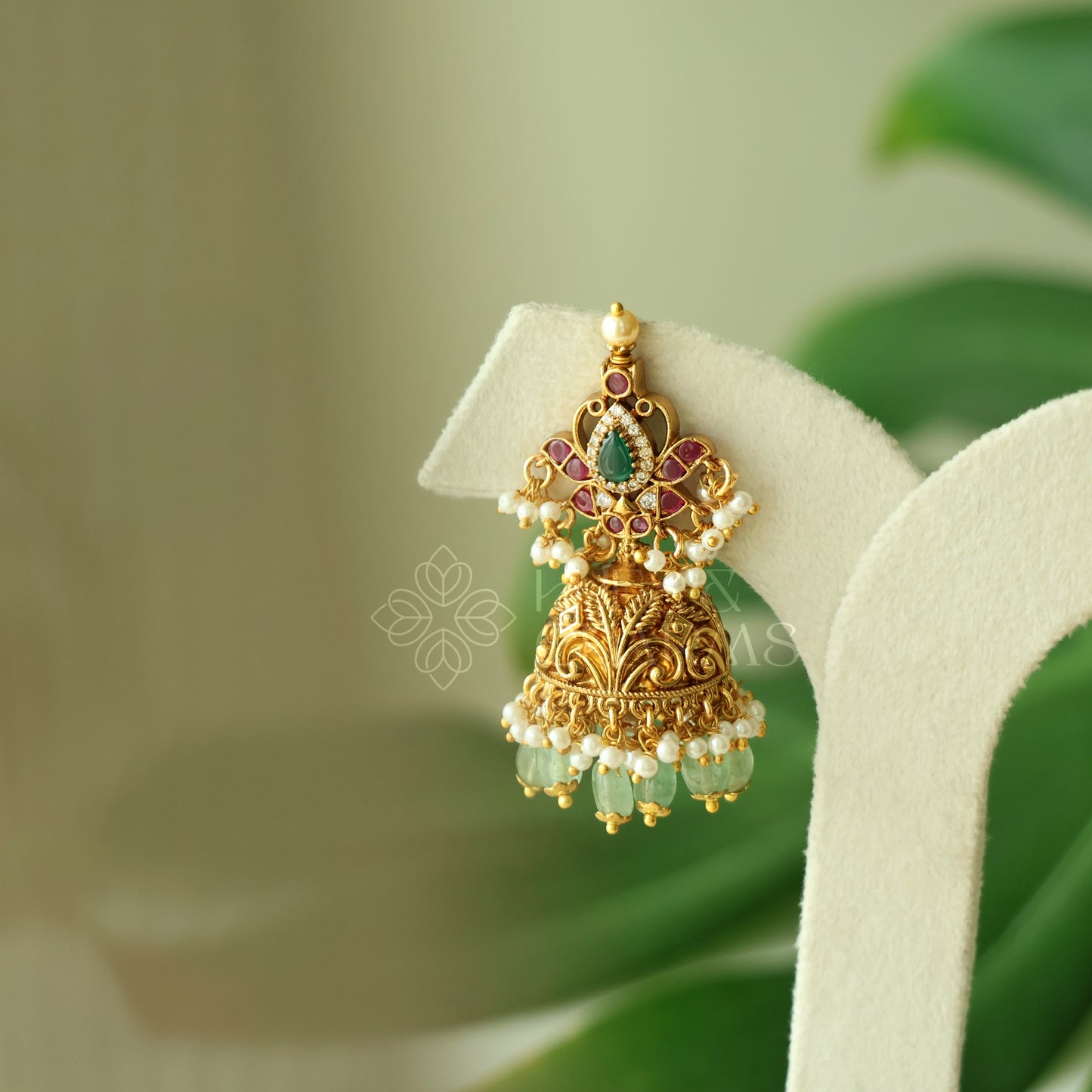 GOLDEN KAMALINI KEMP JHUMKA WITH PEARLS | PREMIUM JEWELLERY