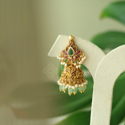 GOLDEN KAMALINI KEMP JHUMKA WITH PEARLS | PREMIUM JEWELLERY