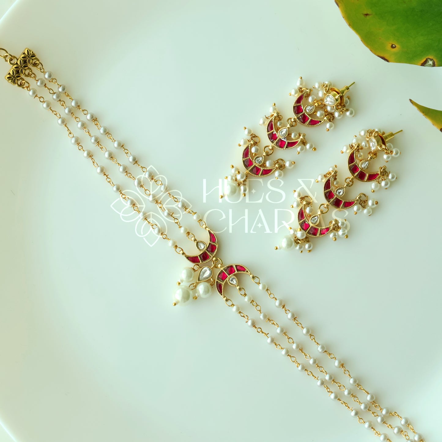PEARL LAYERED JADAU CHANDRÉ CHOKER SET |PREMIUM JEWELLERY (Colours available)
