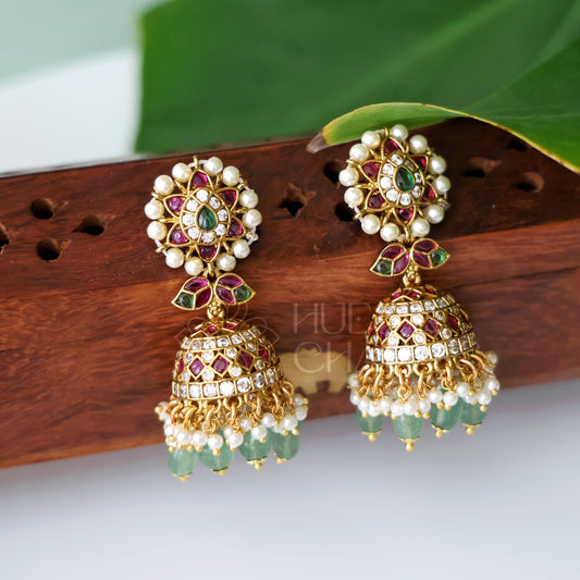 GOLDEN RATNIKA KEMP JHUMKA WITH PEARLS | PREMIUM JEWELLERY