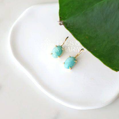 MINIMAL OVAL RAW STONE DROP EARRINGS (Colours available)