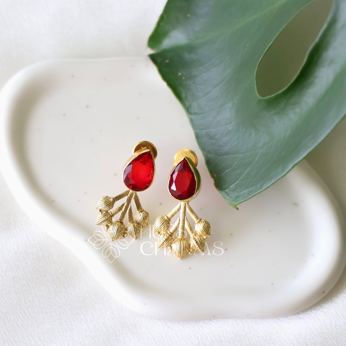 GOLDEN GLOSSY LOTUS BUD STUD EARRINGS (COLOURS AVAILABLE)