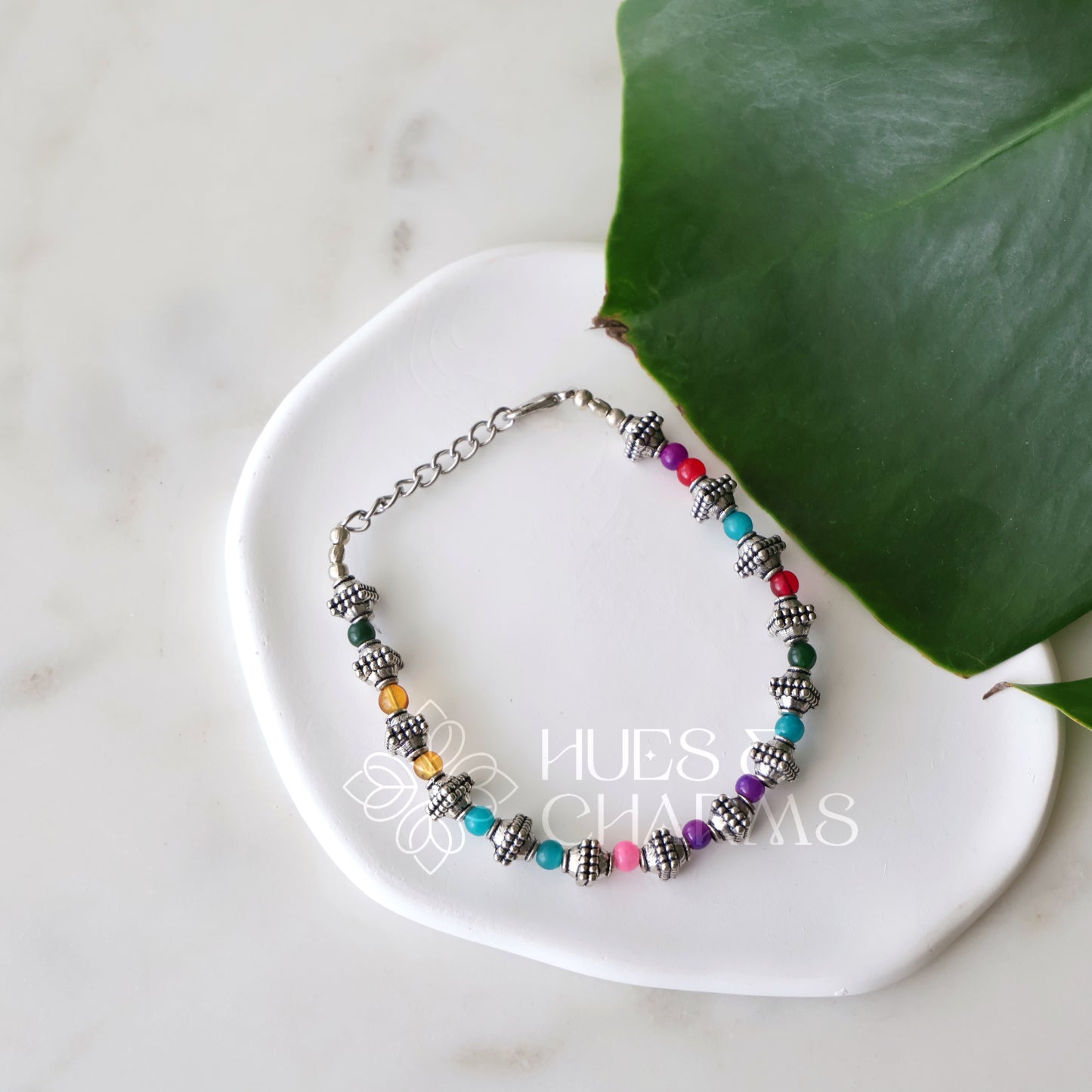 OXIDISED MOTIF AND BEADS ADJUSTABLE BRACELET (OPTIONS AVAILABLE)