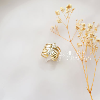 GOLDEN  DUAL STONE STATEMENT ADJUSTABLE RING