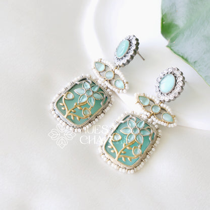 DUAL TONE FLORAL STATEMENT EARRINGS WITH BEADS ( COLOURS AVAILABLE )
