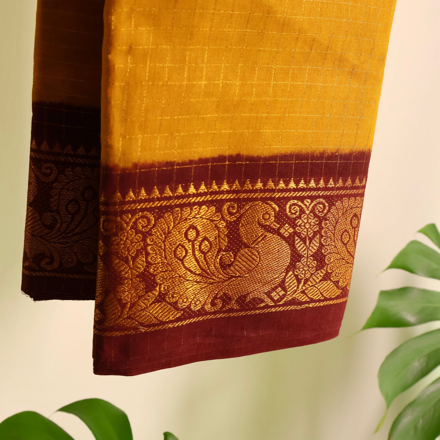 MADURAI SUNGUDI SAREE (Mustard yellow & maroon)