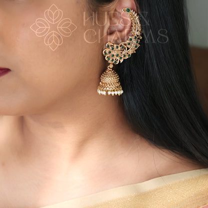 GOLDEN KANKA LEAF EAR CUFF JHUMKAS WITH PEARLS (COLOURS AVAILABLE)