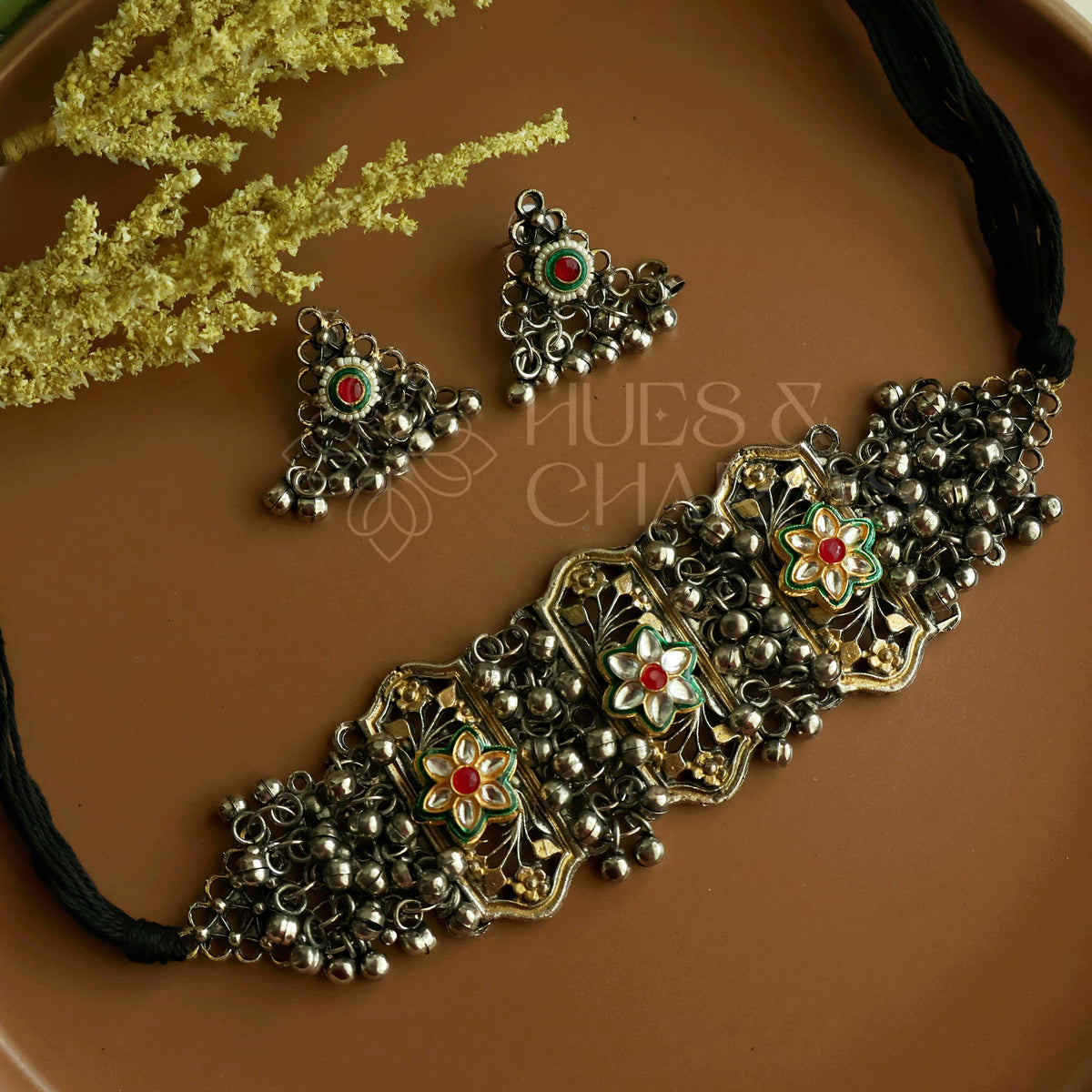 GULBAHAR DUAL TONE OXIDISED CHOKER SET