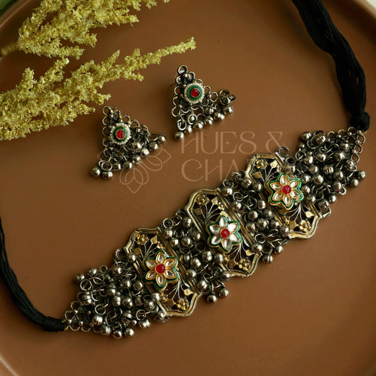 GULBAHAR DUAL TONE OXIDISED CHOKER SET