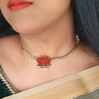 LOTUS ENAMEL GUTTAPUSALU CHOKER SET (Colours available)