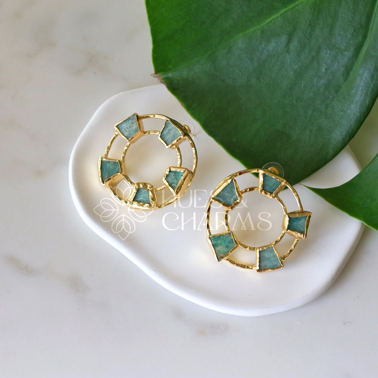 GOLDEN STATEMENT CELESTE RAW STONE STUD EARRINGS (COLOURS AVAILABLE)