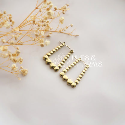 GOLDEN BEADED RECTANGULAR HOOPS