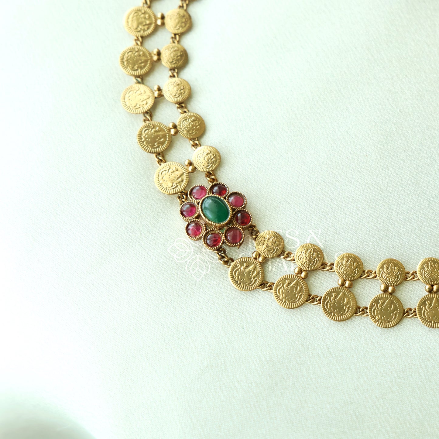 GOLDEN SOWBHAGYA LAKSHMI COIN CHOKER SET (Colours available)