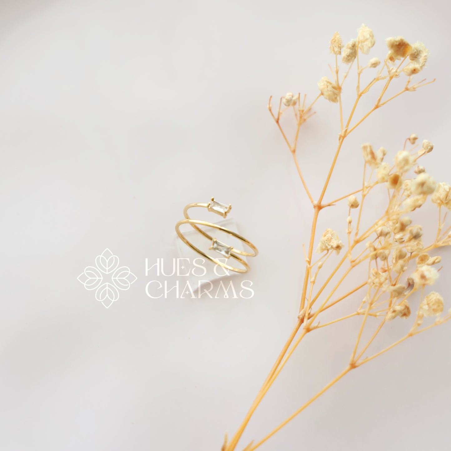 GOLDEN DUAL STONE ADJUSTABLE RING