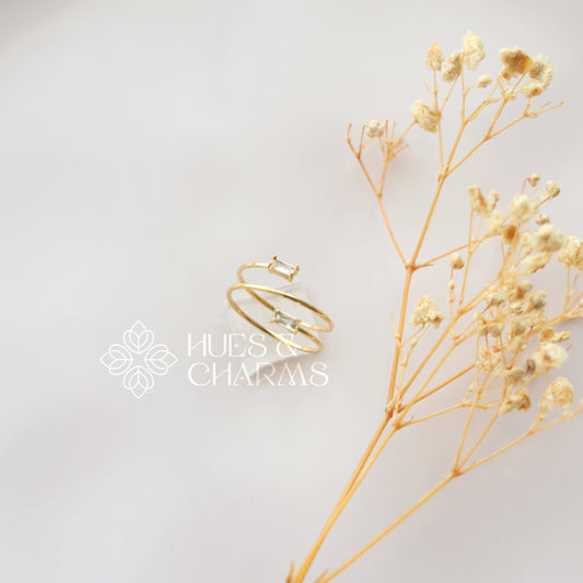 GOLDEN DUAL STONE ADJUSTABLE RING