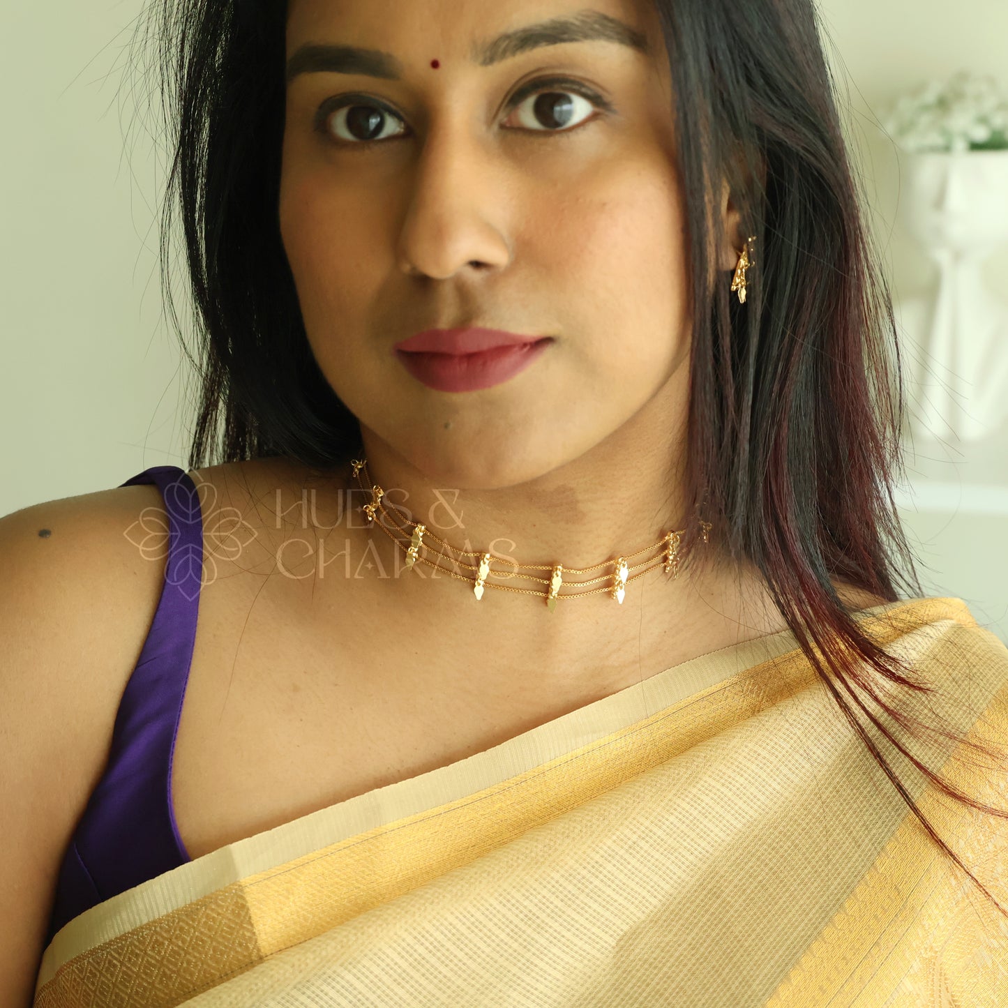TRADITIONAL STATEMENT 3 LAYER SIMPLE ELAKKATHALI CHOKER SET | GOLD PLATED