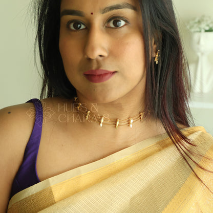 TRADITIONAL STATEMENT 3 LAYER SIMPLE ELAKKATHALI CHOKER SET | GOLD PLATED