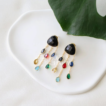 GLOSSY 3 LAYER MULTICOLOUR STATEMENT EARRING (COLOURS AVAILABLE)