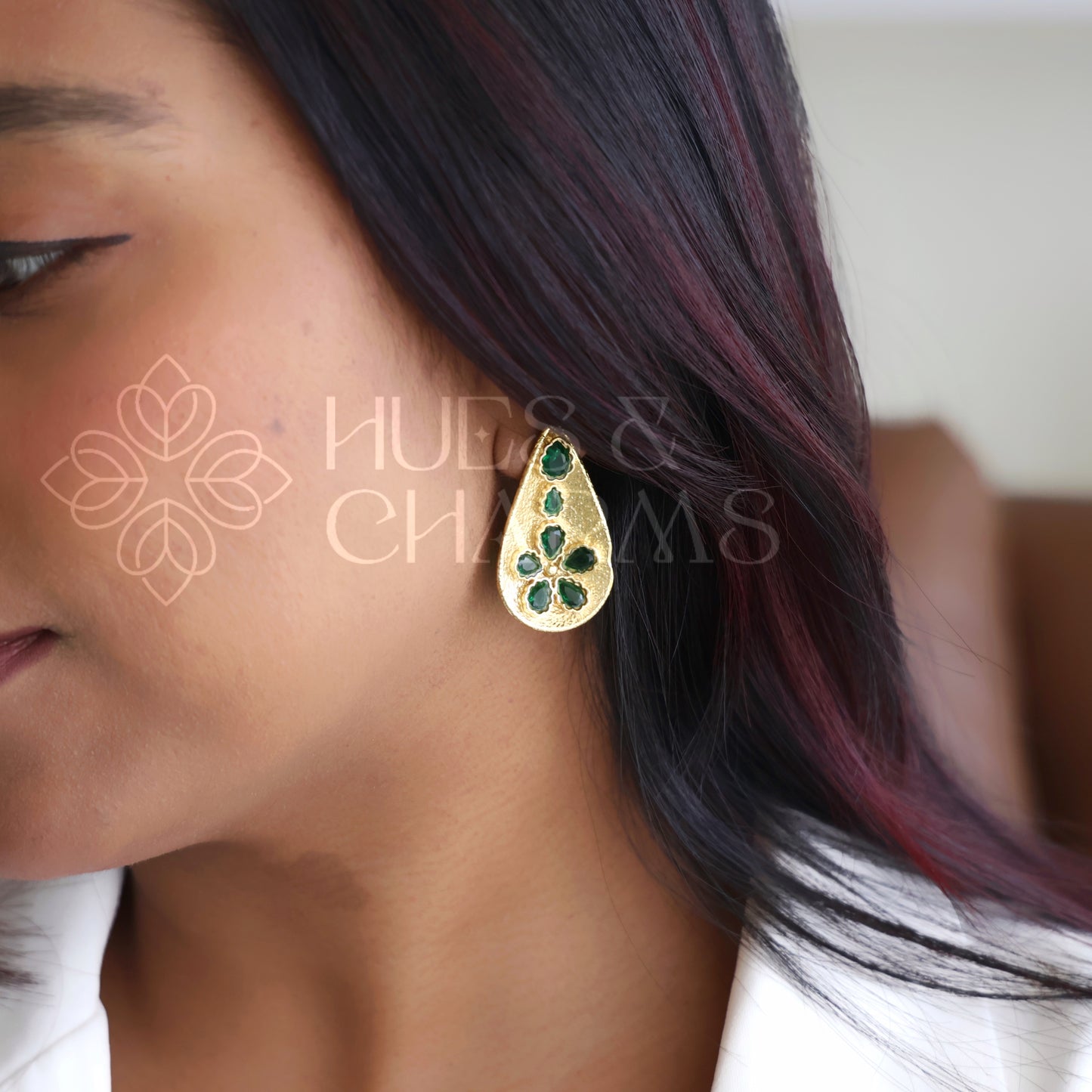 GOLDEN GLOSSY PETAL IVY DROP EARRINGS (COLOURS AVAILABLE)