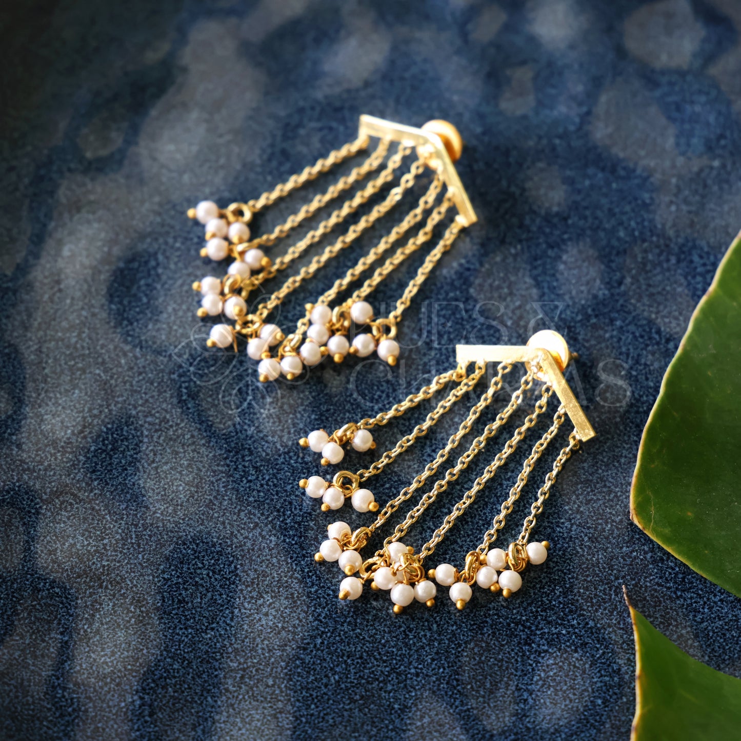 GOLDEN PEARL LAYERED DANGLER STATEMENT EARRINGS