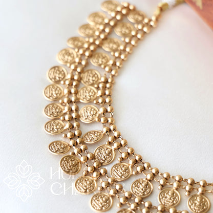 TRADITIONAL GOLDEN LAKSHMI DOUBLE LAYER COIN NECKLACE SET