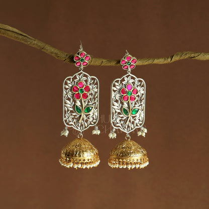 OXIDIZED DUAL TONE ISHANI FLORAL JHUMKA EARRINGS | PREMIUM JEWELLERY