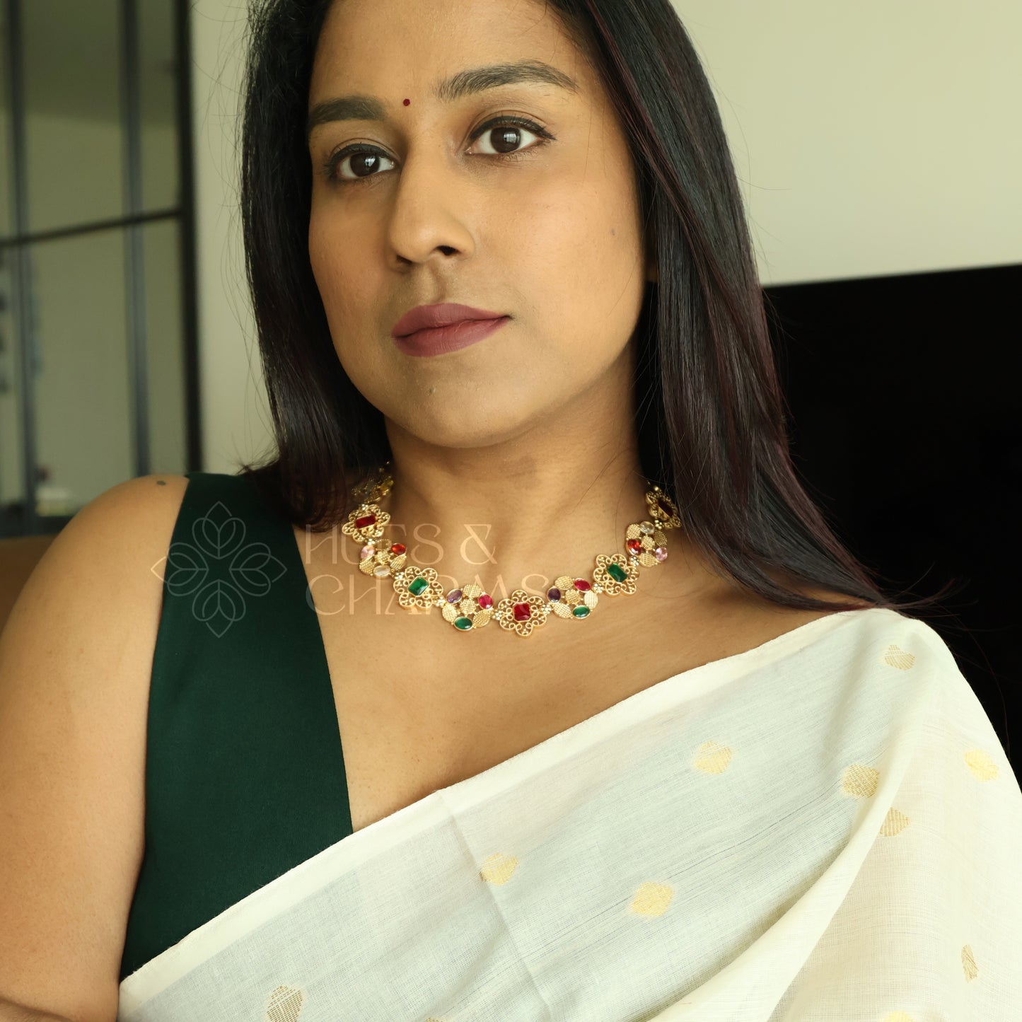NAVARANGA RATNA NECKLACE SET |GOLD PLATED