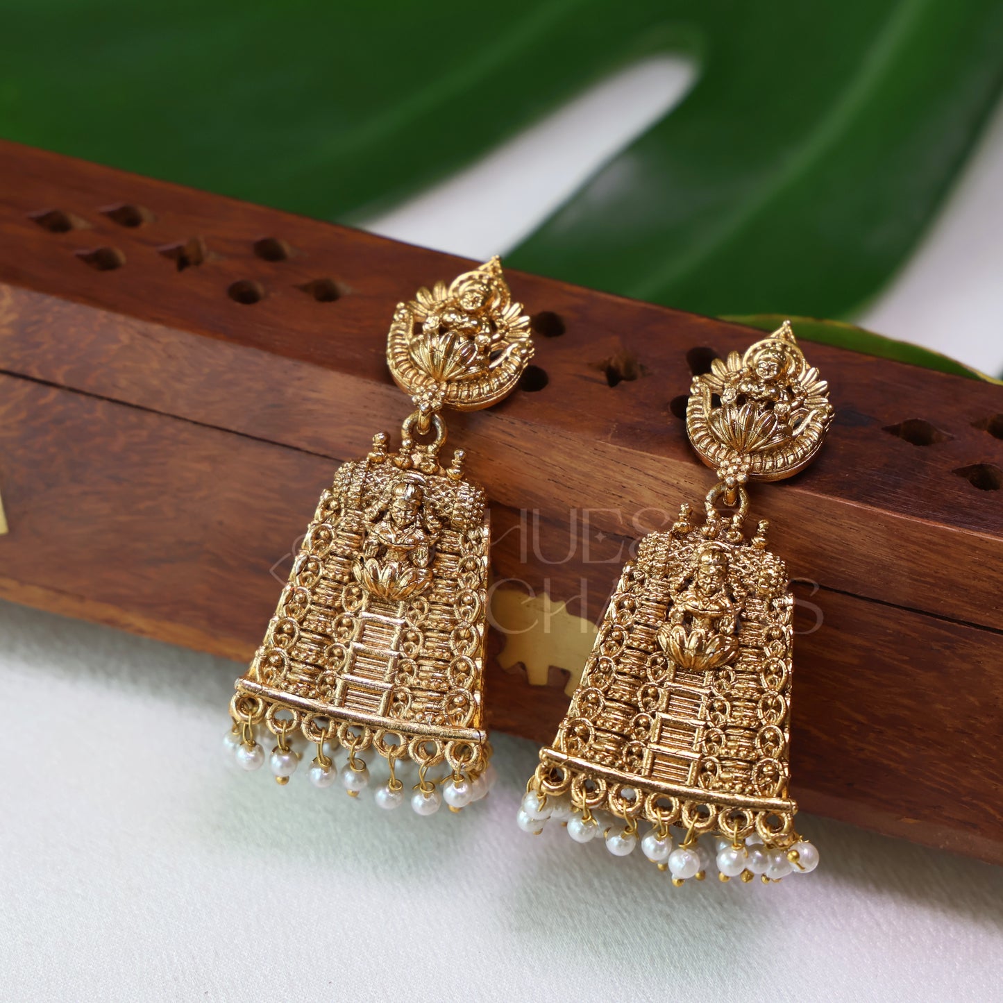 GOPURAM TEMPLE JHUMKA
 WITH PEARLS
